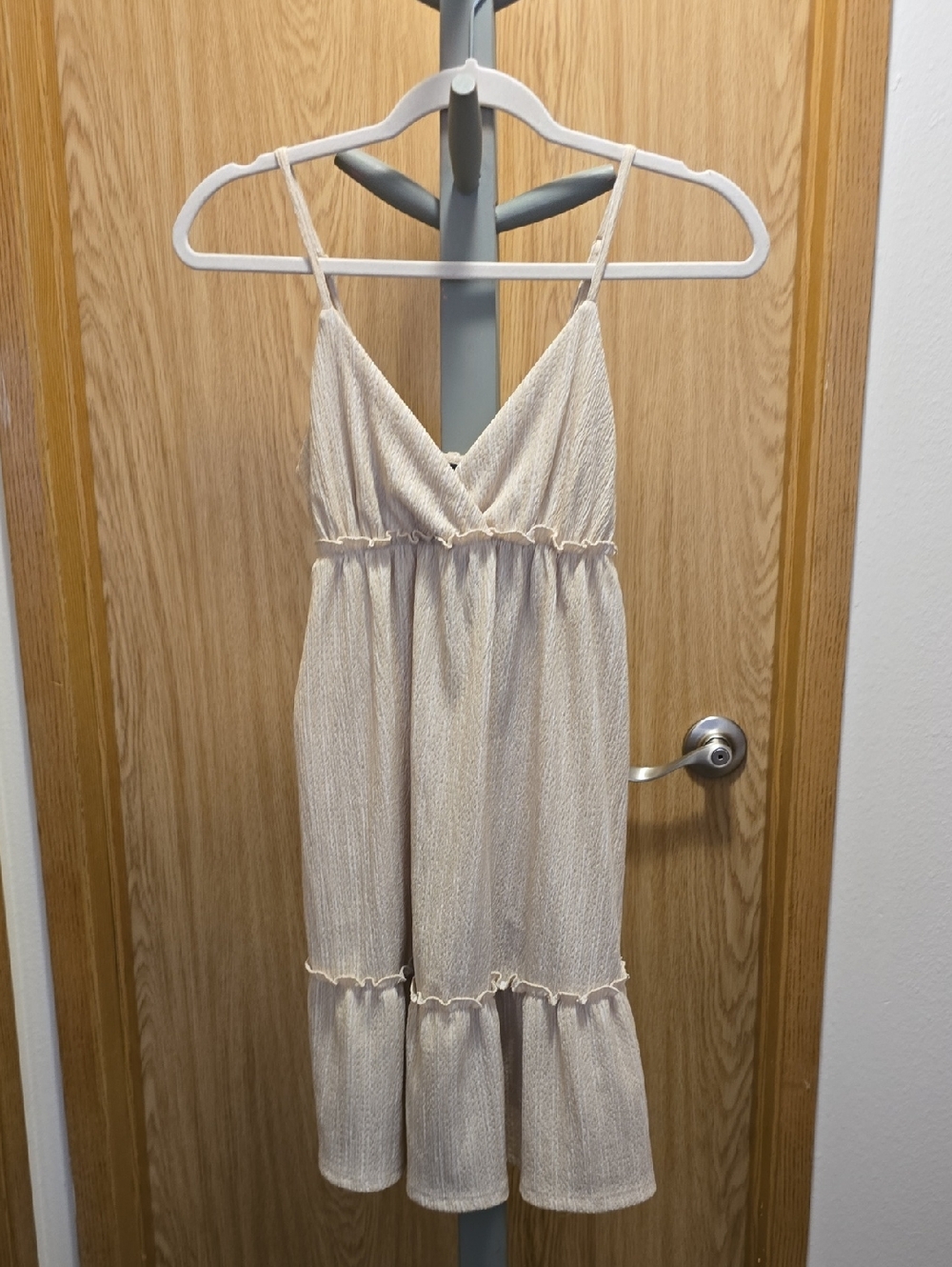 H&M Cream Textured Spaghetti-Strap Mini Dress - Size S